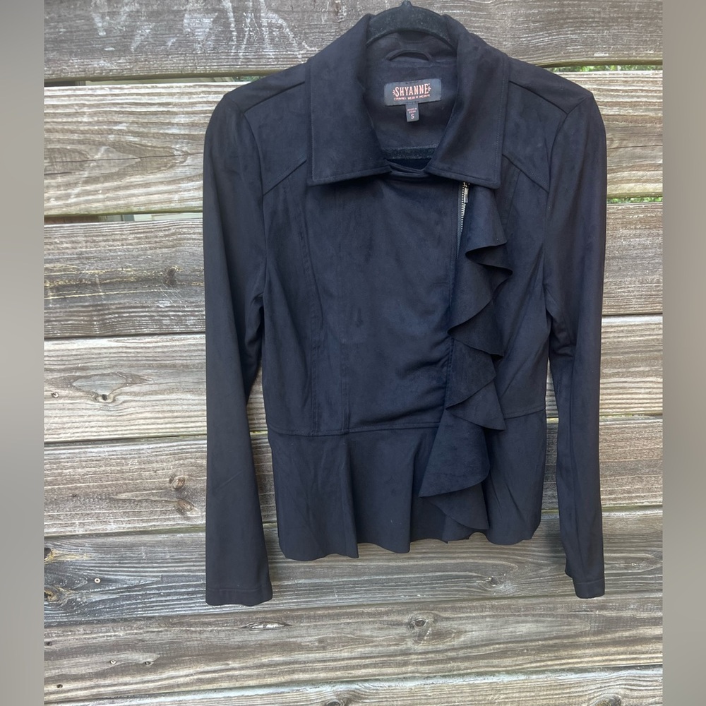 SHYANNE Black S Vegan Suede Full Zip Ruffled Witchy Whimsigoth Mobwife Jacket - Picture 4 of 12